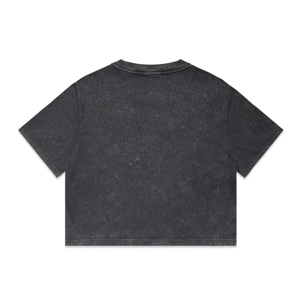 Wo's Stone Wash Heavy Crop Tee - BLACK STONE - BACK