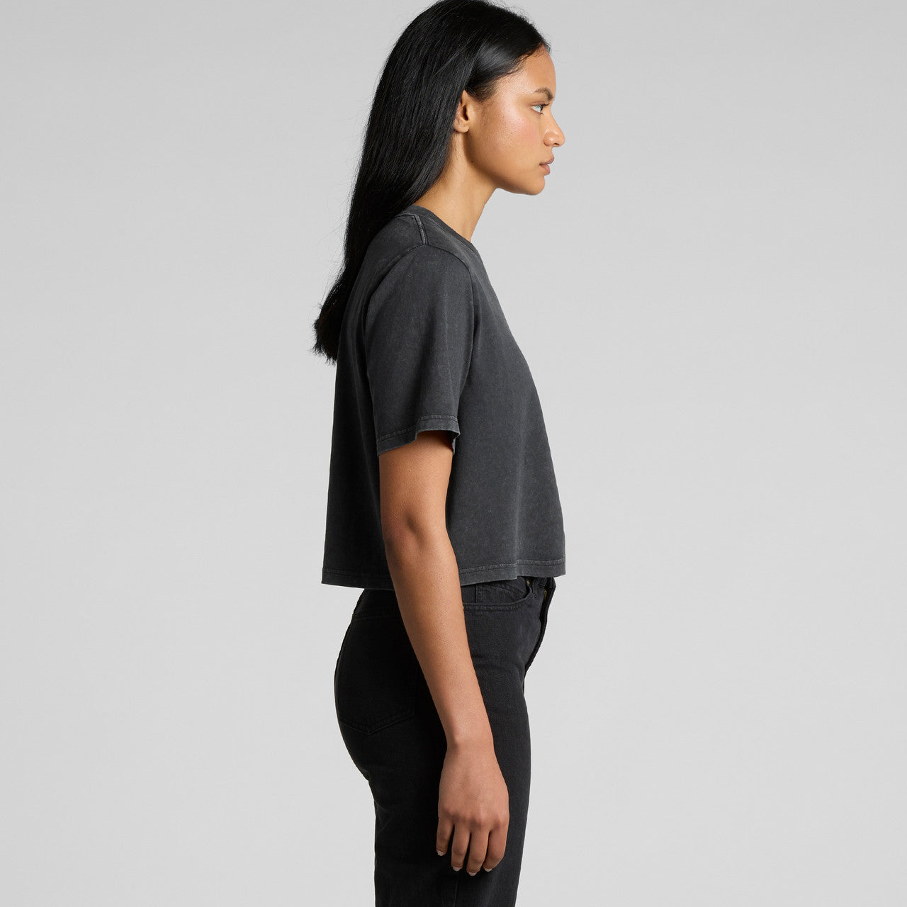 Wo's Stone Wash Heavy Crop Tee - SIDE